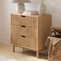 Ebern Designs Fluted 3 Drawer Dresser  -  Natural Oak
