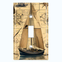 WorldAcc Metal Light Switch Plate Outlet Cover (Rustic Sail Boat Nautical Map - Single Toggle)