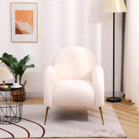 Mercer41 Accent Upholstered Single Chair White Sherpa Armchair With Golden Legs For Living Room