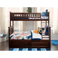 Harriet Bee Columbia Bunk Twin Over Full With Turbo Charger And Raised Panel Bed Drawers In Walnut