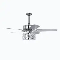 Mercer41 52Inch Antique Bronze Metal 3 Lights Crystal Ceiling Fan With 5 Wood Blades, Two-Colour Fan Blade, AC Motor, Re