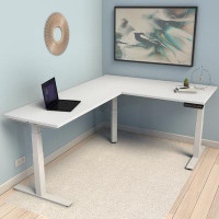 Compel Height Adjustable L-Shaped Standing Desk with Cable Management