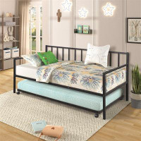 17 Stories Twin Daybed With Trundle Multifunctional Metal Lounge Daybed Frame For Living Room Guest Room