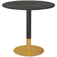 Mercer41 Dining Table Round Kitchen Table w/ Faux Marbled Top for Dining Room