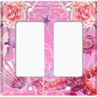 WorldAcc Metal Light Switch Plate Outlet Cover (Star Fish Clam Coral Pastel Rose Pink  - Double Rocker)
