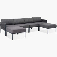 Latitude Run® Modern Metal Outdoor Conversation Set Sectional Sofa, Grey 19372362581540AE955EA1668923CFBB