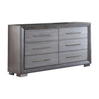 Benjara Reno 58 Inch Dresser, 6 Drawers, Chrome Handles, Chrome Bracket Legs, Grey