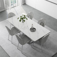 POWER HUT Italian Minimalist High-End Home Modern Simple Rectangular Sintered Stone Dining Table Sets.