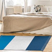 East Urban Home Striped 4.6' x 5.5' Blue/Navy Area Rug