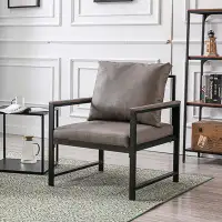 17 Stories Set Of 1 Faux Leather Metal Frame Accent Chair