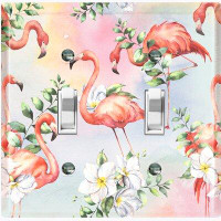 WorldAcc Metal Light Switch Plate Outlet Cover (Pink Flamingos White Flower Leaves Colourful - Single Toggle)