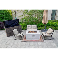 Winston Porter Dannunzio 4-Piece Gas Fire Pit Table Set, A Loveseat Chair, 2 Rocking Chairs And A Storage Box