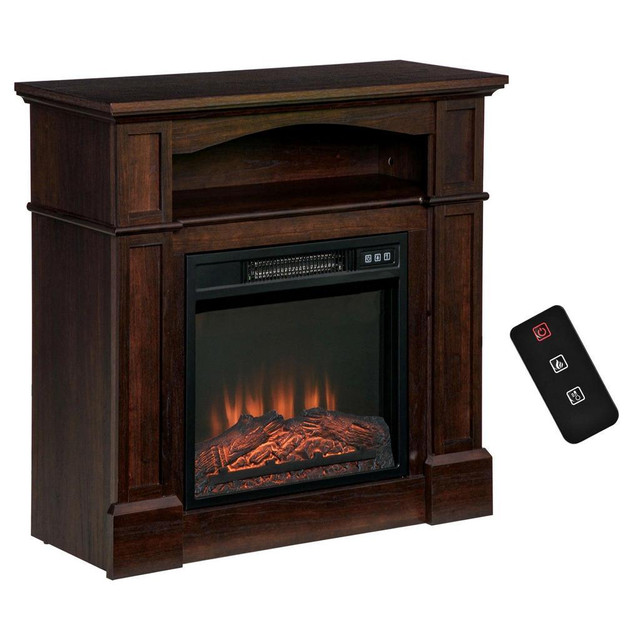 ELECTRIC FIREPLACE WITH MANTEL, FREESTANDING HEATER CORNER FIREBOX WITH REMOTE CONTROL, 700W/1400W, BROWN in Fireplace & Firewood - Image 2