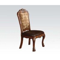 HappySisters Side Chair (Set-2), Vintage Synthetic Leather Seat & Floral Fabric Back & Cherry Oak Finish
