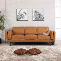 Corrigan Studio Chase Mid Century Modern Tan Genuine Leather Sofa