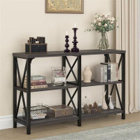 Gracie Oaks Industrial Dark Grey Oak Console Table With Storage Shelves | Modern Style And Extraordinary Durability