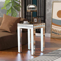 Mercer41 Modern Glass Mirrored Side Table, Easy Assembly End Table With Crystal Design And Adjustable Height Legs