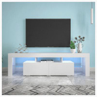Wrought Studio Modern White TV Stand, 20 Colours LED TV Stand w/Remote Control Lights