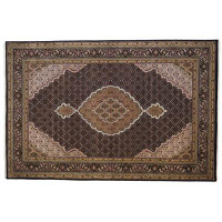 CaliComfy Handmade Oriental Formal Indo Tabriz Silk/Wool on Cotton Black/Beige/Red - 6'8'' x 10'0''