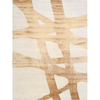 Pasargad Rectangle Abstract Hand-Knotted Silk/Wool Area Rug in Gold/Ivory