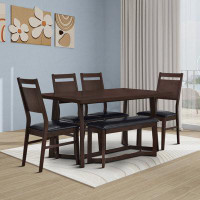 Red Barrel Studio Rustic Kitchen Table 6-Piece Set, Side Chairs and Bench with Upholstered Seat