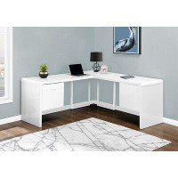 Latitude Run® Computer Desk, Home Office, Corner, 72"L, L Shape, Work, Laptop, Laminate, Glossy White