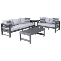 Signature Design by Ashley Amora Outdoor Sofa And Loveseat With Coffee Table And 2 End Tables