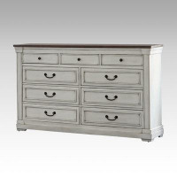 August Grove 9 Drawers Dresser With Metal Bar Pulls In Dark Rum And White