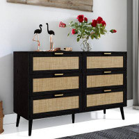 Bay Isle Home™ 47'' Wide 6-Drawer Rattan Dresser With Solid Wood Legs