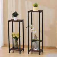 Arlmont & Co. Tall Plant Stand Indoor,40 Inch Plant Stands,2 Tier Metal Plant Stand with Heavy Duty Wood