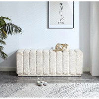 Mercer41 Modern Dining Room Living Room Teddy Fabric Bench  End Of Bed Stool With Safety Hinge For Bedroom, Living Room,