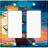 WorldAcc Metal Light Switch Plate Outlet Cover (Rustic Sea Ship Boat Sunrise Ocean - Double Rocker)