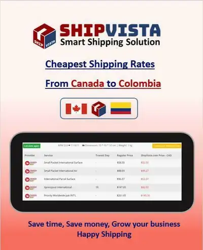 ShipVista provides the cheapest shipping rates from Canada to Colombia Whether you are an individual...