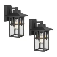 17 Stories Sihao 12" Outdoor Wall Lantern In Matte Black Finish With Seeded Glass Shade (Set Of 2)