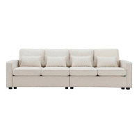 Latitude Run® 104" 4-Seater Modern Linen Fabric Sofa With Armrest Pockets And 4 Pillows