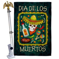 Breeze Decor Calavera Sugar Skull House Flag Set Day Of Dead Fall Yard Banner 28 X 40 Inches Double-Sided Decorative Hom