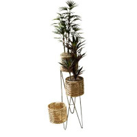 Kalalou Kalalou Three Tiered Woven Seagrass Plants With Metal Stand In Black