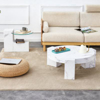 Wenty A Modern, Fashionable, And Durable Marble Textured MDF Coffee Table With A Side Table. Match With Multiple Scenes.