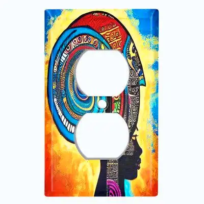 WorldAcc Metal Light Switch Plate Outlet Cover (Colourful Native African Culture Beauty - Single Duplex)