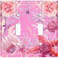 WorldAcc Metal Light Switch Plate Outlet Cover (Star Fish Clam Coral Pastel Rose Pink  - Double Toggle)