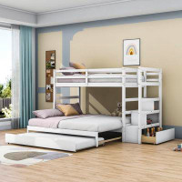 Harriet Bee Ethan-Lee Twin Over Twin Bunk Bed, Wood Bunk Bed With Trundle