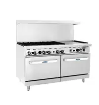 Range, 6 open burners, 24 grill, and 2 ovens, natural Gas/Propane.