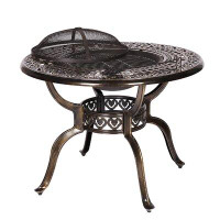 Bloomsbury Market Outdoor Furniture Bbq Dining Table, All Weather Cast Aluminum Patio Garden Table, Round Metal Barbecue