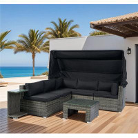 Hokku Designs 7-Piece Patio Furniture Set w/Retractable Canopy Wicker Rattan Sectional Sofa