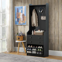 Latitude Run® Practical Tall Hall Tree with Two Storage Drawers, the Flip Drawer with two adjustable shelves
