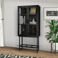 Latitude Run® Accent cabinet with 2 Metal Mesh Doors,Adjustable Shelves and Feet Bottom Shelf