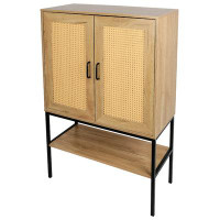 Bay Isle Home™ Elegant Cabinet With 2 Rattan Doors Bedroom Living Room Kitchen Cupboard Wooden Furniture