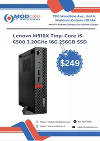 Lenovo ThinkCentre M910X Tiny Desktop: Core i5-6500 3.20GHz 16G 256GB SSD PC Off Lease FOR SALE!!!