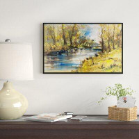 East Urban Home 'Bridge Over River' Framed Oil Painting Print on Wrapped Canvas