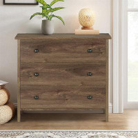 Millwood Pines Wormleysburg Rustic Style 3-Drawer Wood Dresser Distressed Walnut Chest of Drawers